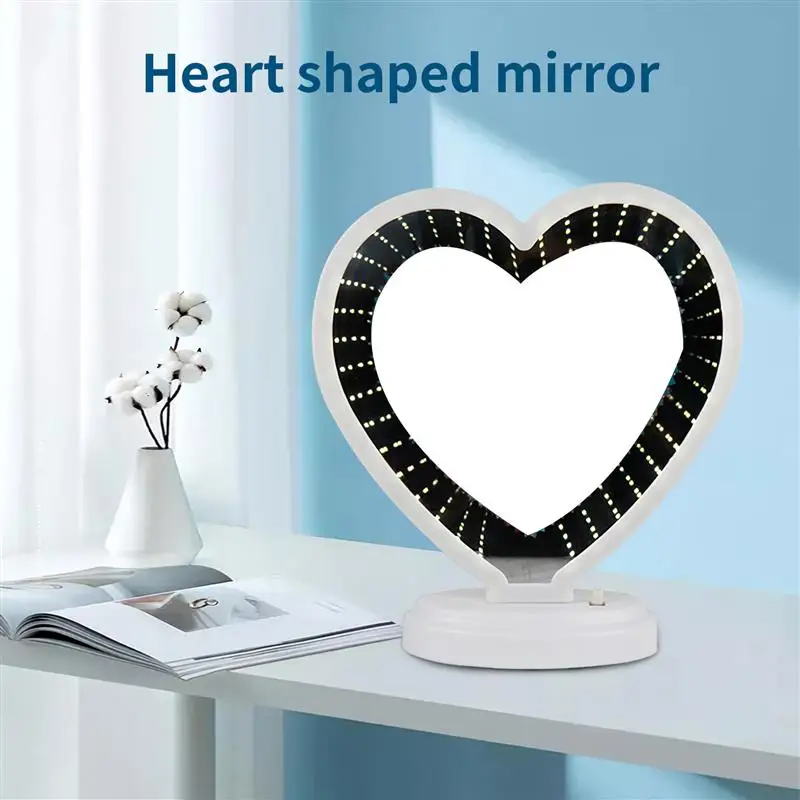 Светодиодный Сердце Форма зеркальной фоторамкой настольная лампа рамка для