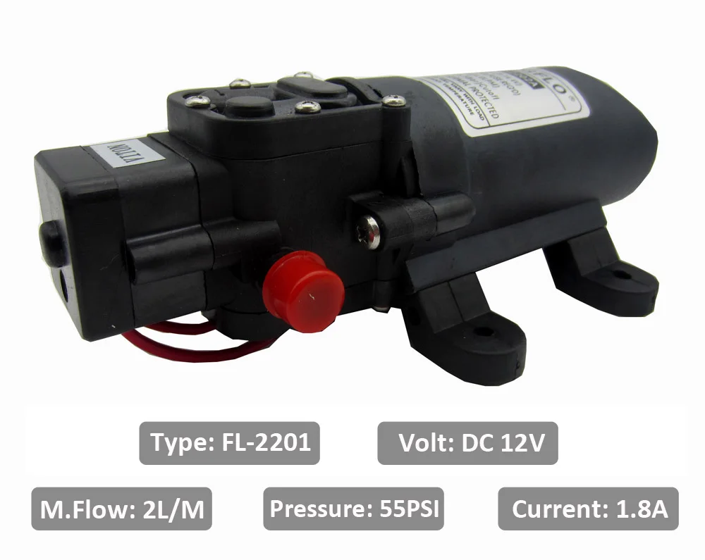 DC 12 V 2LPM внутренний самовсасывающий мембранный насос 55PSI Электрический водяной