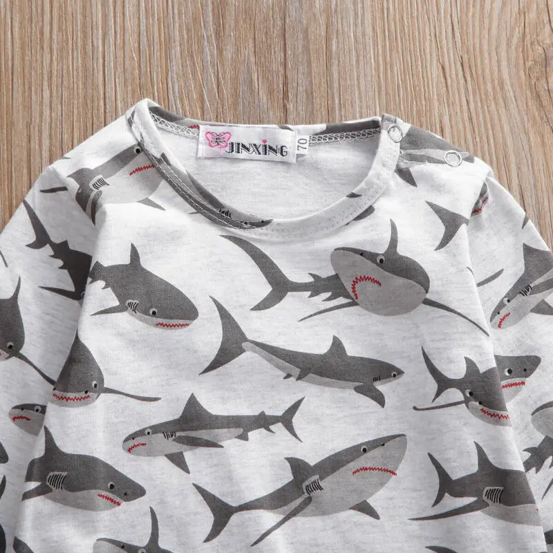 Хлопковый комбинезон с длинным рукавом принтом акулы | Мать и ребенок