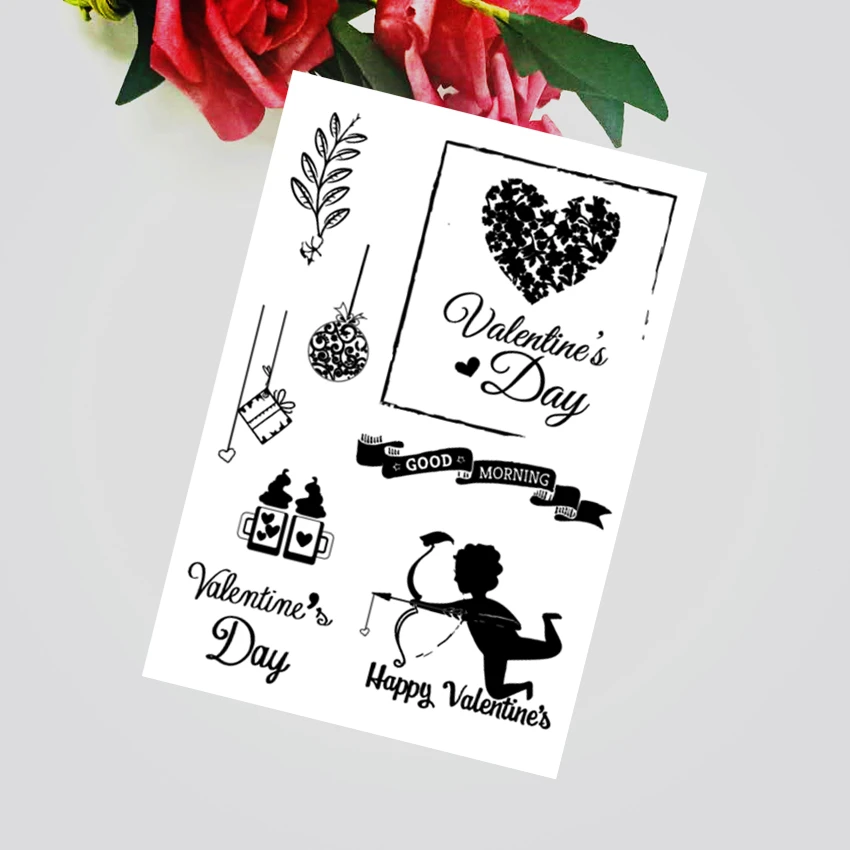 11x16 см ко Дню Святого Валентина Купидон прозрачный печать прозрачные наклейки