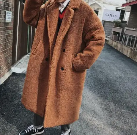 light Khaki Осень китайский стиль шерсть утолщение плюс бархат длинное пальто повседневная куртка Мужские Молодежные трендовые Вечерние - Цвет: light Khaki