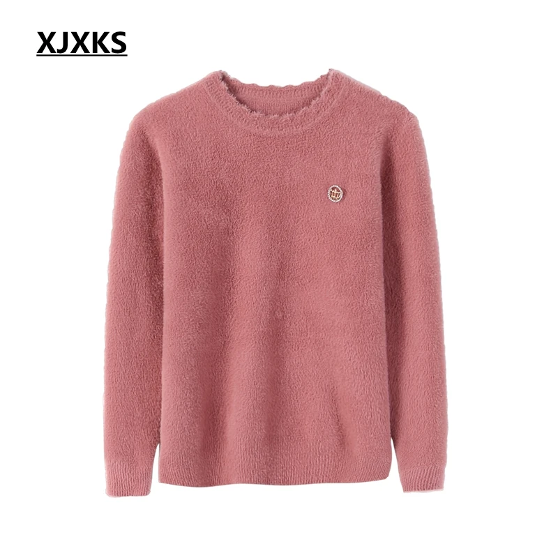 XJXKS ropa mujer Invierno свитер большого размера элегантный кашемировый пуловер с длинными рукавами универсальные пушистые пуловеры женский свитер
