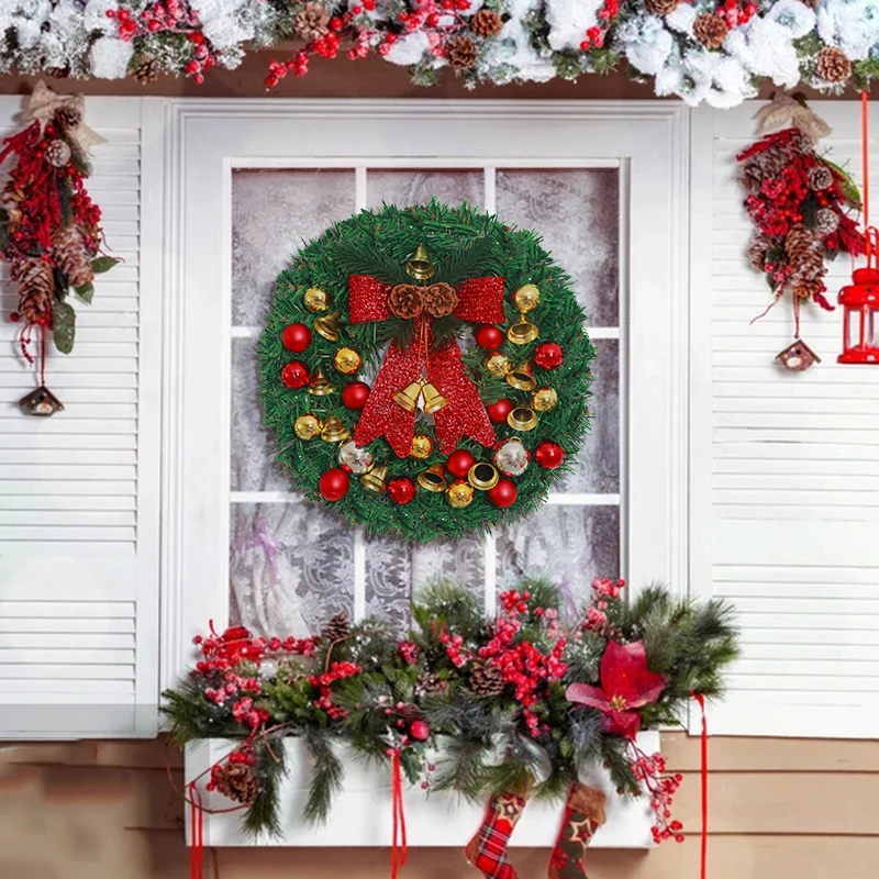 

Рождественский знак приветствия, освещение, венок, классический сезонный декор для входной двери, круглая Рождественская вечеринка, украше...