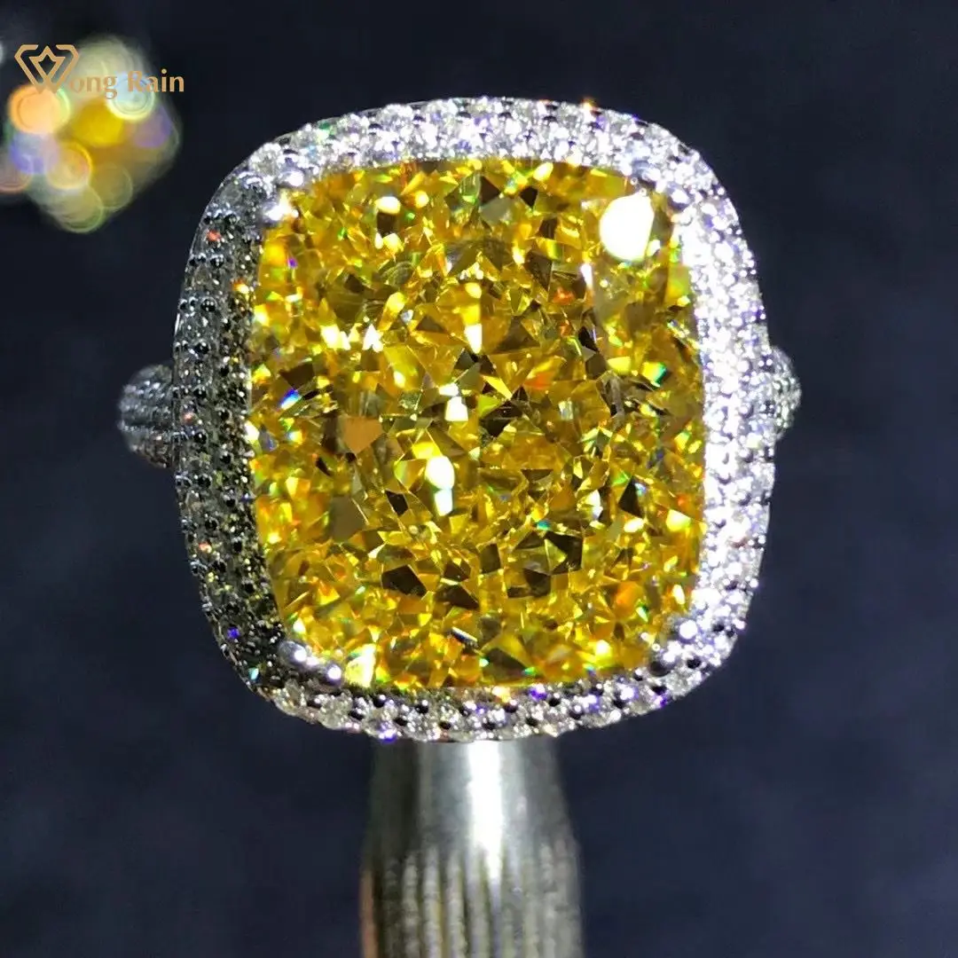 

Wong Rain Luxury 925 Sterling Silver 8 CT Radiant Cut Created Moissanite Gemstone Diamonds Wedding Engagement Ring Fine Jewelry