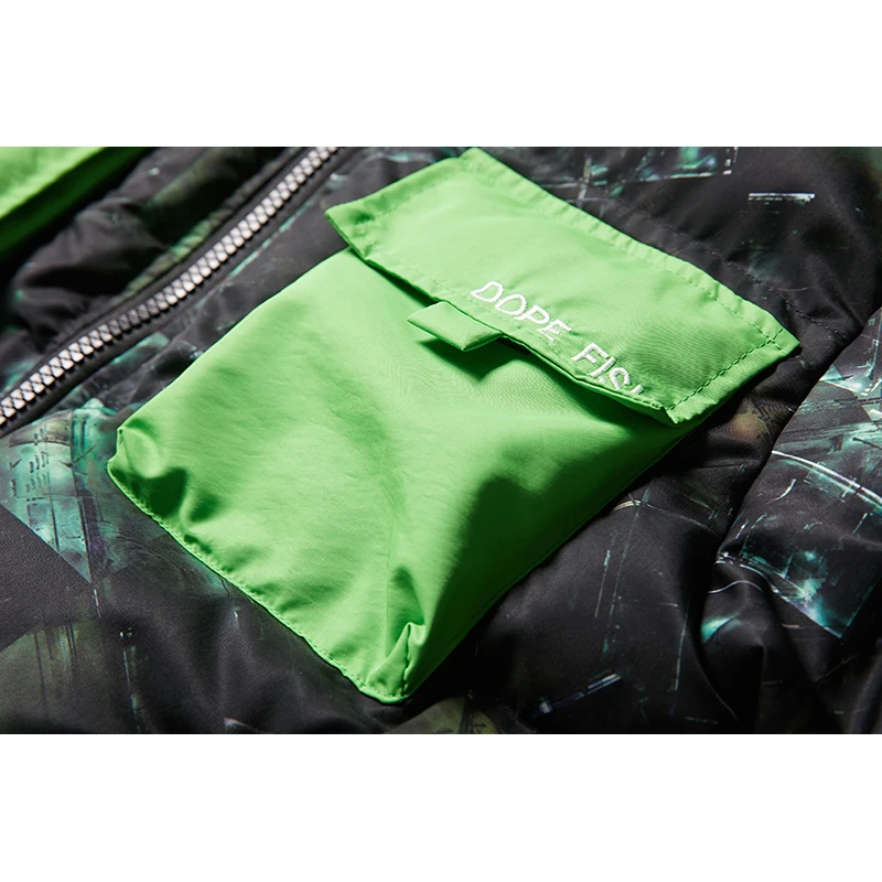 Мужская парка с капюшоном и граффити RHYMONSTER асимметричными карманами контрастных