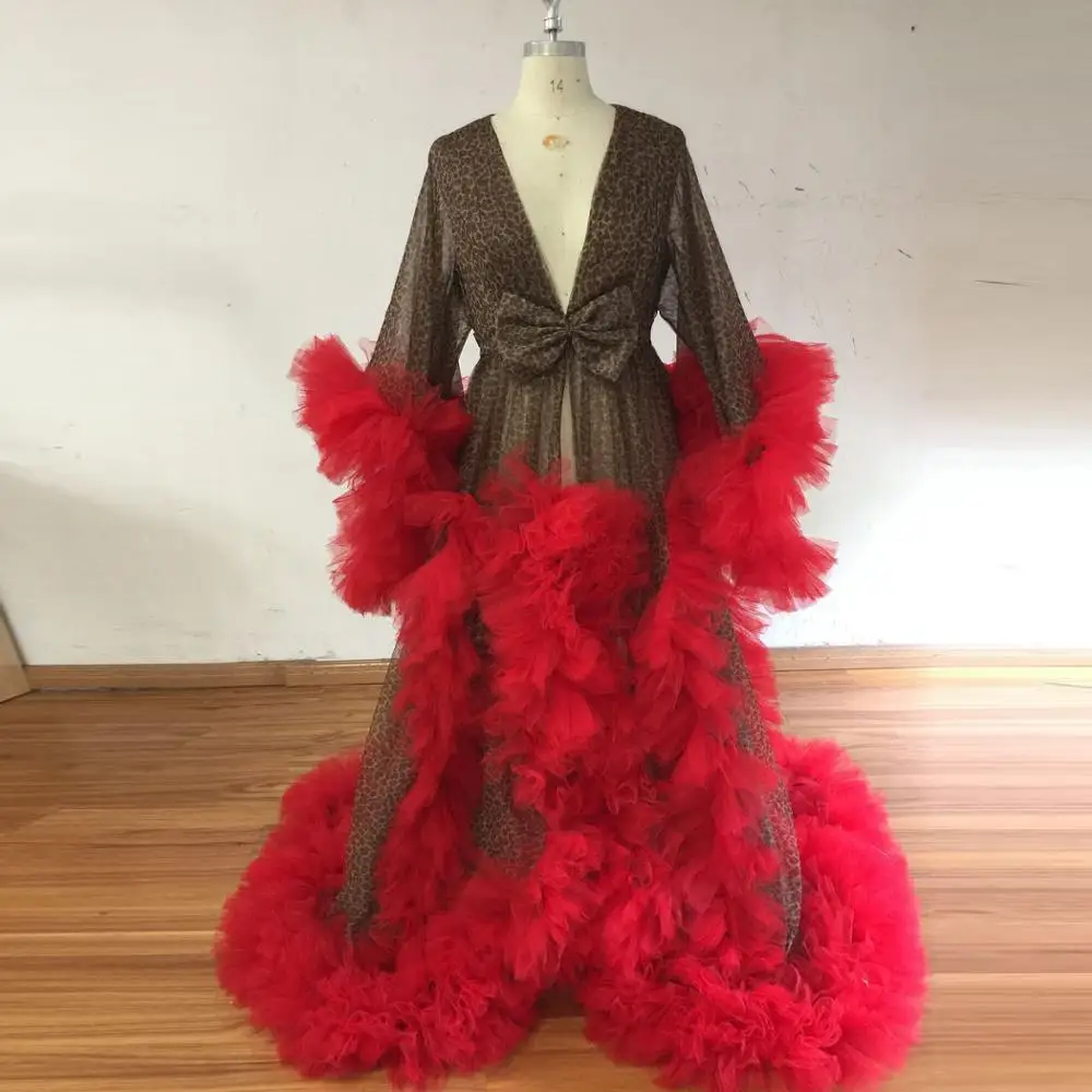 Robe Longue En Tulle Rouge Et Leopard Pour Femmes Tenue Chic Et Sexy A Volants Pour Fete D Anniversaire Sur Mesure Plage