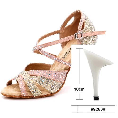Gold heel 10cm WUXIJIAO доступно в черном и белом цвете, кроссовки женские танцевальные туфли для джаз, сальса Латина Танцы обувь квадратный Обувь для танцев со стразами свежий Цвет - Цвет: Gold heel 10cm