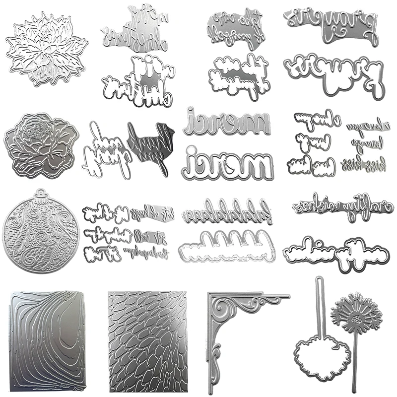 Hot Foil Plate Metal Cutting Dies Christmas Words Flower Rectangle Frame for DIY Scrapbooking Photo Album Decor Embossing Card | Дом и сад