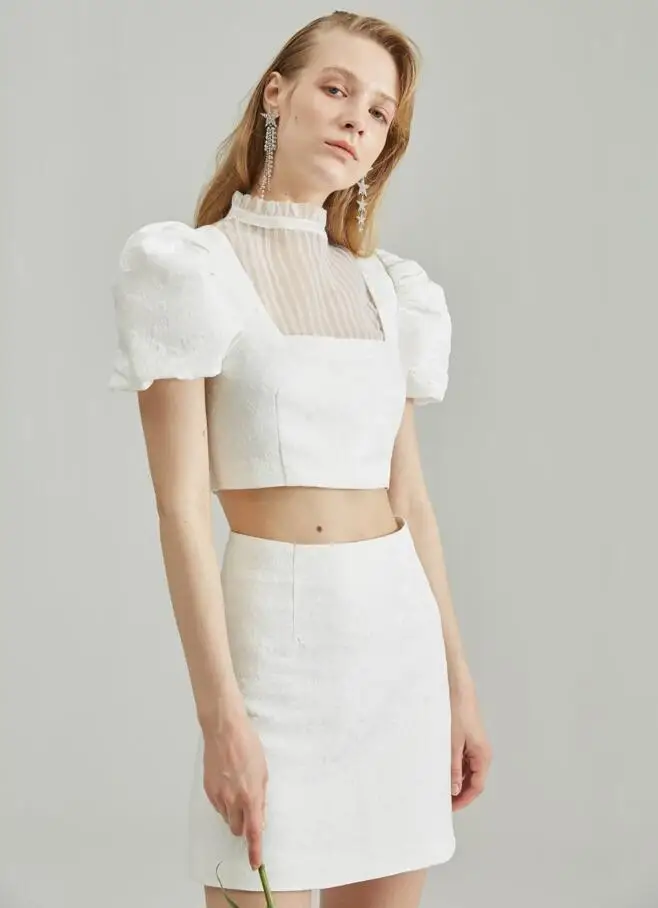

2020 New Designer Women Clothing Set Short Sleeve Sexy White Two Pieces Set Party Celebrity Crop Tops Skirts