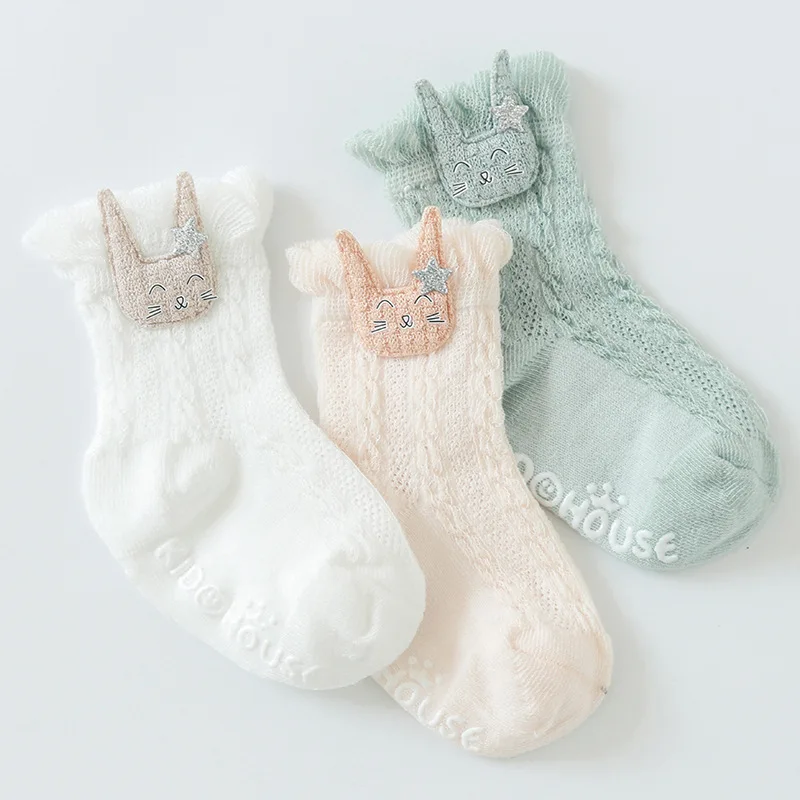 Носки хлопковые тонкие нескользящие для новорожденных 3 пары/Лот |