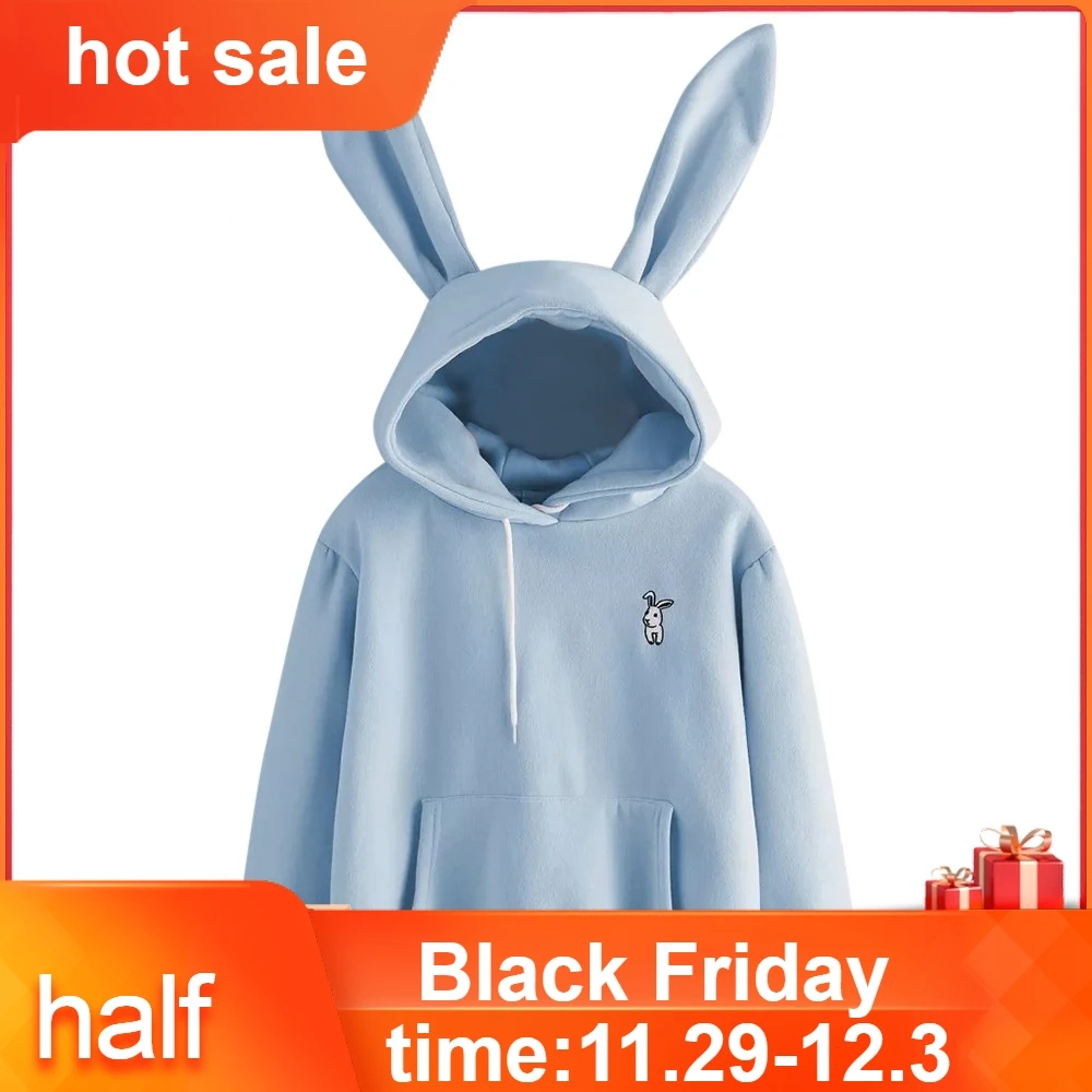 Женские заячьими ушками для девочек толстовки с капюшоном и длинными рукавами