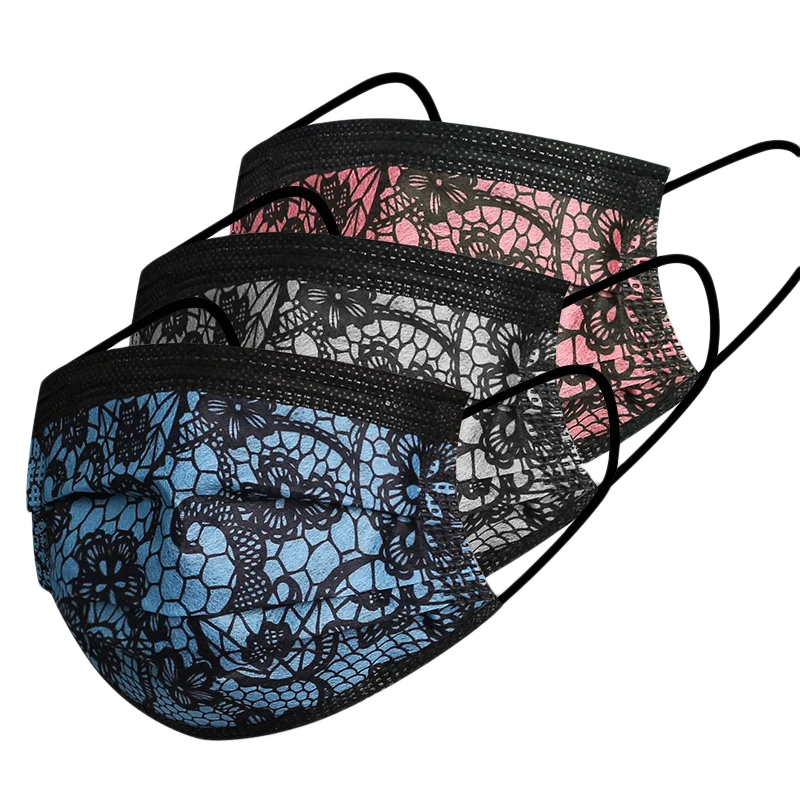 

High Quality 5/10 Pcs Mask Printed Pattern 3-layer Meltblown Cloth Lace Breathable Adult Men Women Masks Comfortable Mask