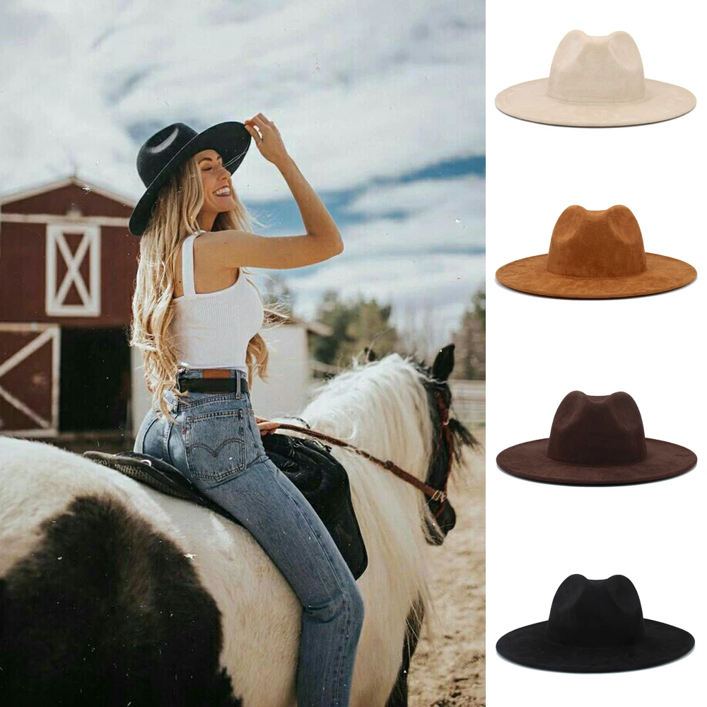 2 Sizes Men Women Suede Fabric Classical Panama Hats Wide Brim Sunhats Fedora Caps Trilby Jazz Outdoor Travel Party Street Style