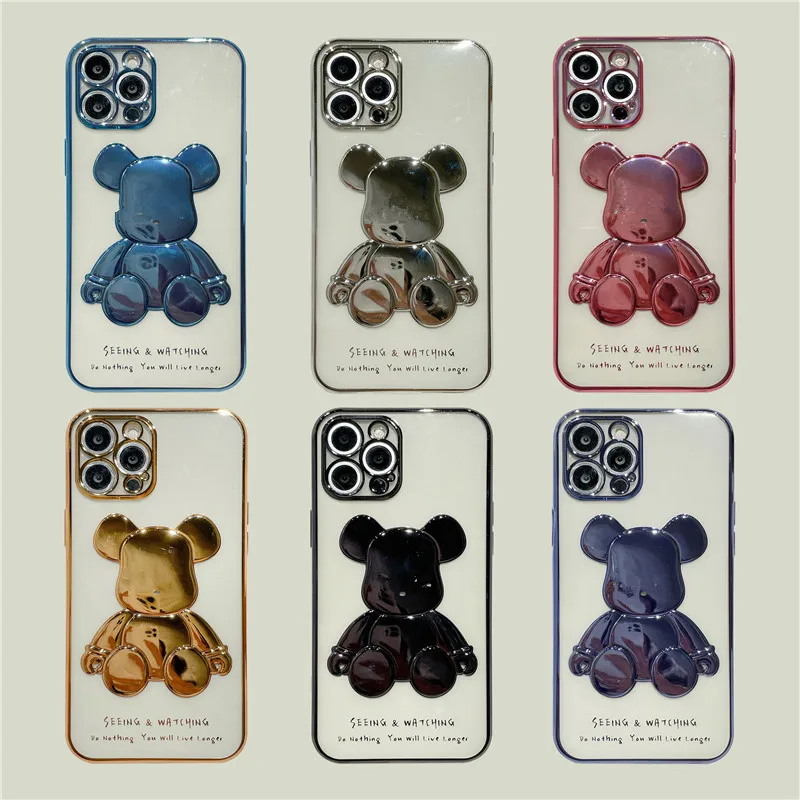 

Luxury Violent Bear Plating Clear Phone Case For iPhone 12 11 13 Pro Max Mini X XR XS 7 8 Plus SE2020 Transparent Silicone Cover