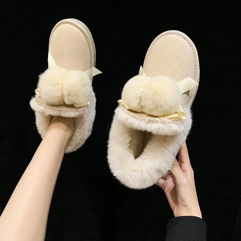 

Fur Fashion Warm Women Winter Snow Boots Shoes Solid Round Toe Ladies Winter Flat Boots Slip on Women Ankle Boots