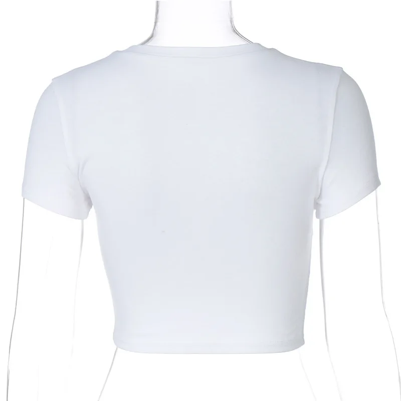 

MissThalia Harajuku Cartoons Letter Print Cotton T-Shirt O-Neck Simplicity Tees Casual White Short Sleeve Streetwear Women Tees