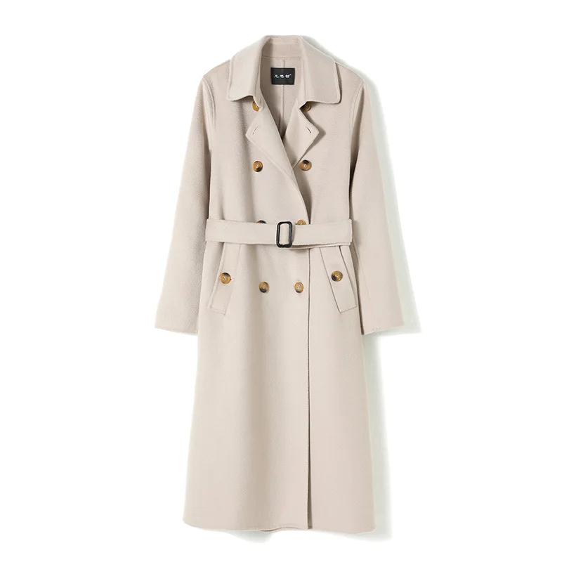 

Cute Pink Woolen Coat Women 2021 Autumn New Lapel Padded Cashmere Jacket Double-sided Long Double-breasted Overcoat