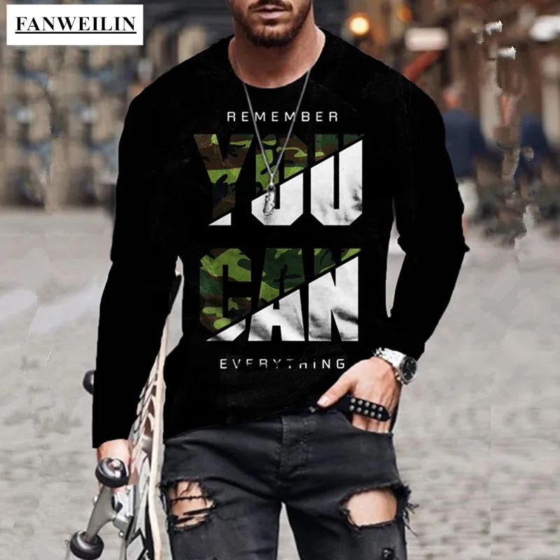 

Autumn New Mens Christmas Halloween Harajuku Tshirt Letter Print Long Sleeve Oversize T-Shirt Men Hip Hop Streetwear T Shirt Top
