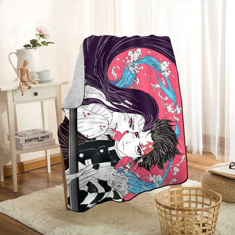cute kimetsu no yaiba throw blanket personalized blankets on for the sofabedcar portable 3d blanket for kid home textiles free global shipping