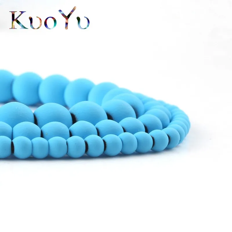 Матовая небесно-голубые резиновые гематит камень круглые бусины Свободные Spacer