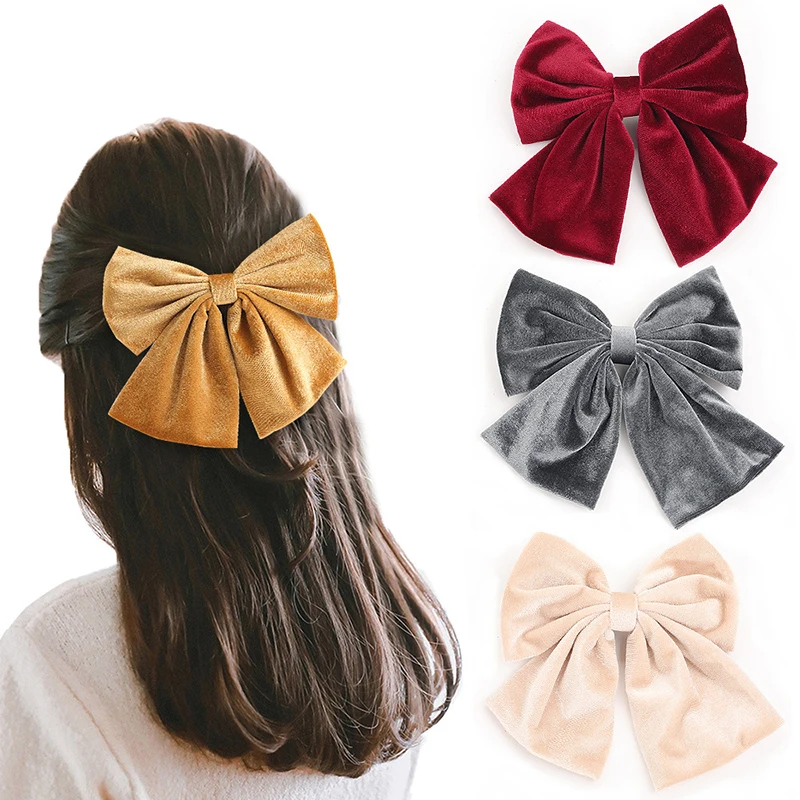 

New Hair Accessories Solid Color Knotted Vintage Hair Clip Double Layers Velvet Barrette Flannel Big Bow Hairpin Ponytail Clip