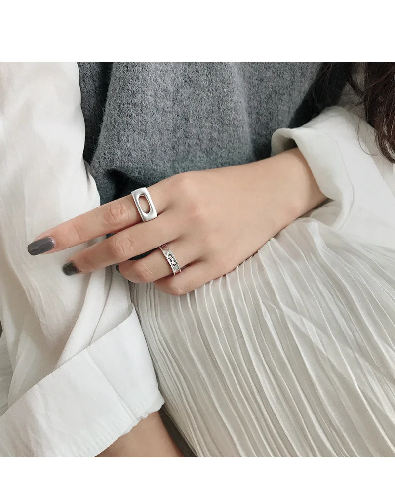 Шанис S925 стерлингового серебра регулируемые Открытые Кольца цвет золотистый простой нишу геометрический полые квадратные трубы матовый кольцо на палец для обручального кольца для Для женщин