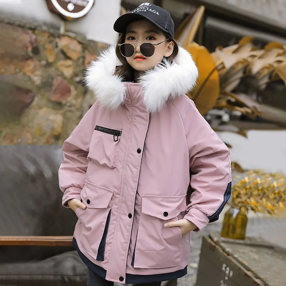 Купи Novelty Letter Girls Coats New Sale Plus Thicken Autumn Winter Hooded Fur Collar Jackets Coats For 3-12Yrs Baby Girl Clothing за 1,986 рублей в магазине AliExpress