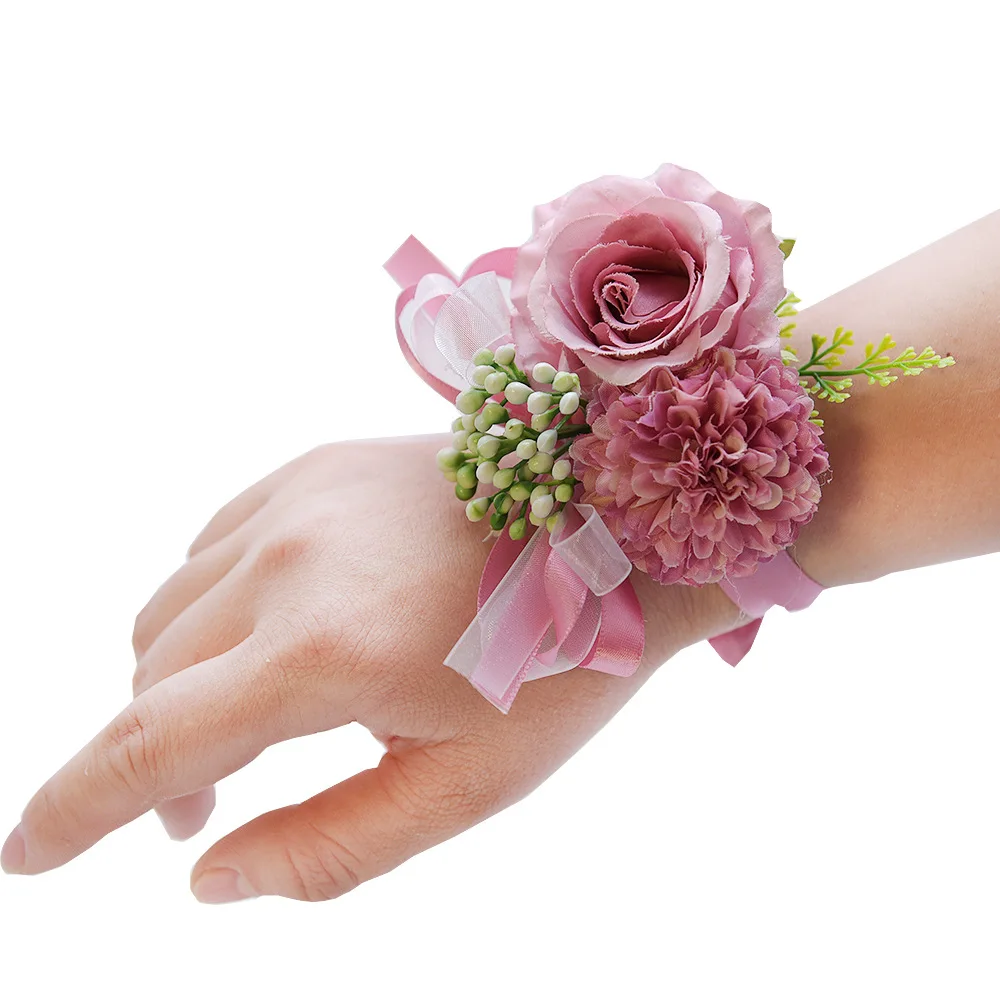 

1pcs Bridal Wrist Flower Creative Bride Hand Flower Ribbon Bouquet Wedding Bridesmaid Ornament