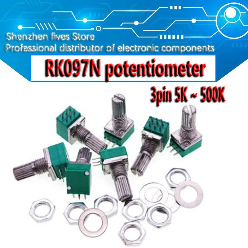 

5 шт. RK097N 5K 10K 20K 50K 100K 500K B5K с переключателем аудио 3pin вал 15 мм усилитель потенциометр уплотнения