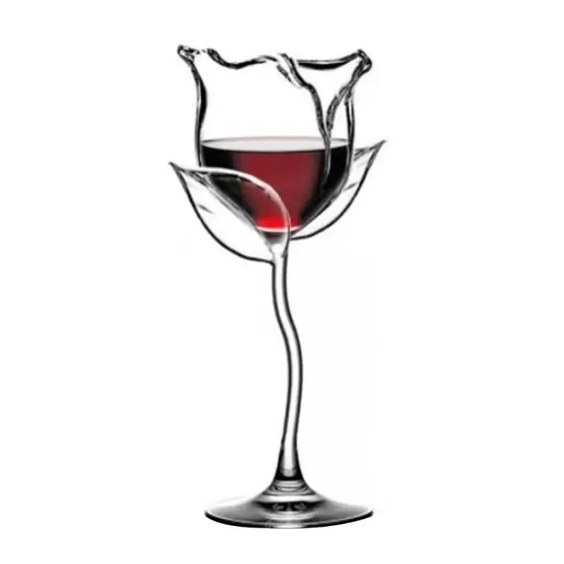 

2022 New Fancy Red Wine Goblet Wine Cocktail Glasses 100ml Rose Flower Shape Wine Glass Party Barware Drinkware