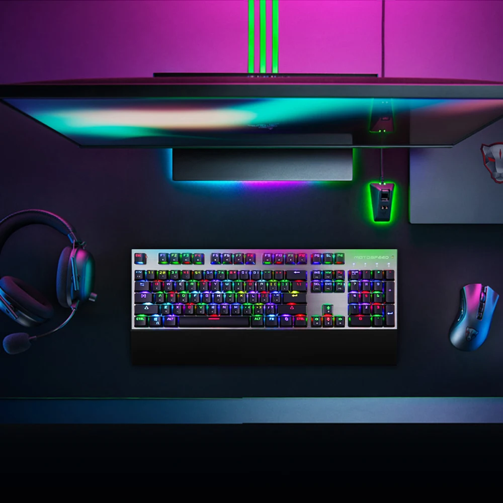 motospeed ck108 104 keys gaming keyboard blue switch rgb backlit ergonomics design usb wired keyboard russian portuguese free global shipping