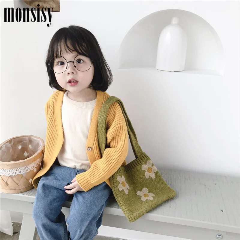 Monsisy зимние шерстяные сумки через плечо для мальчиков и девочек вязаные покупок