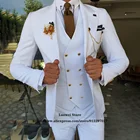 Классические облегающие мужские костюмы, двубортный комплект из 3 предметов, пиджак, жилет и брюки для жениха, свадебный смокинг, деловой блейзер с заостренным лацканом