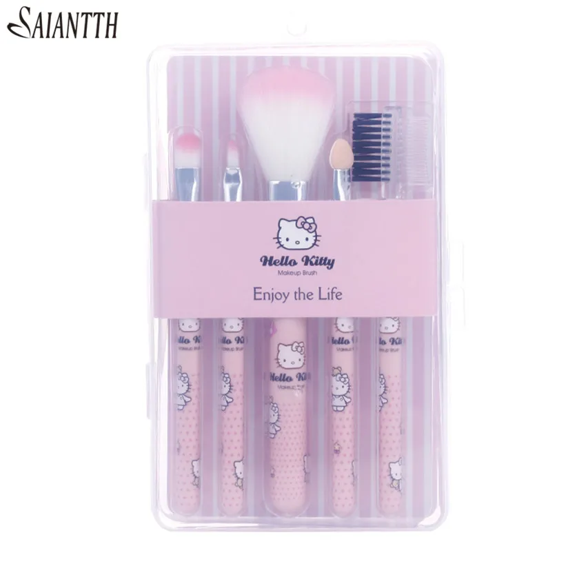 5 шт. Милая Пижама Hello kitty Пижамный костюм розовый Кисточки для макияжа комплект с