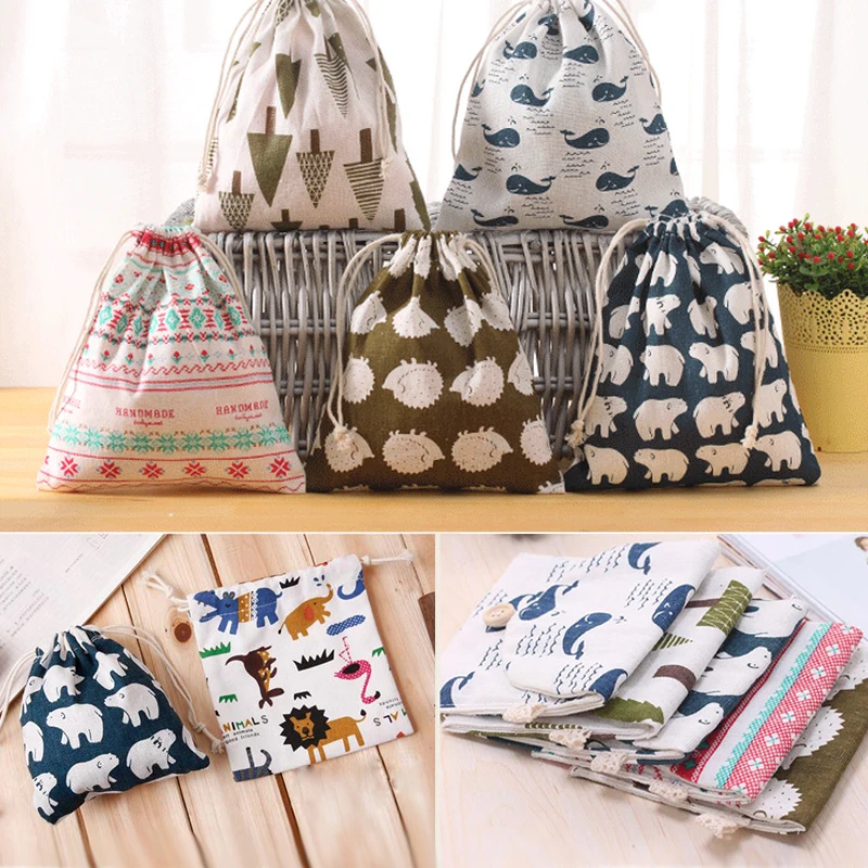 1Pcs Printed Cotton And Linen Drawstring Storage Bags For Underwear Shoes Travel Clothes Sundries Organizer 3 Size - купить по