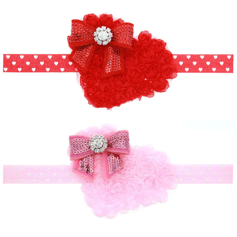 Yundfly Fashion Baby Girls Rose Heart Headband Newborn Sequin Bows Hairband Children Hair Accessories Valentine's Day Gift