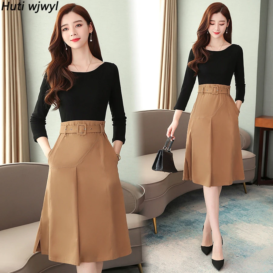 2020 винтажные шикарные поддельные платья миди из двух частей осень зима 3XL размера