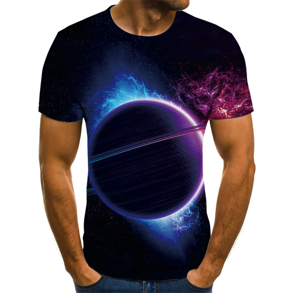 

Футболка мужская оверсайз с принтом планеты научной фантастики, модный топ с коротким рукавом, Повседневная Свободная рубашка, 3D