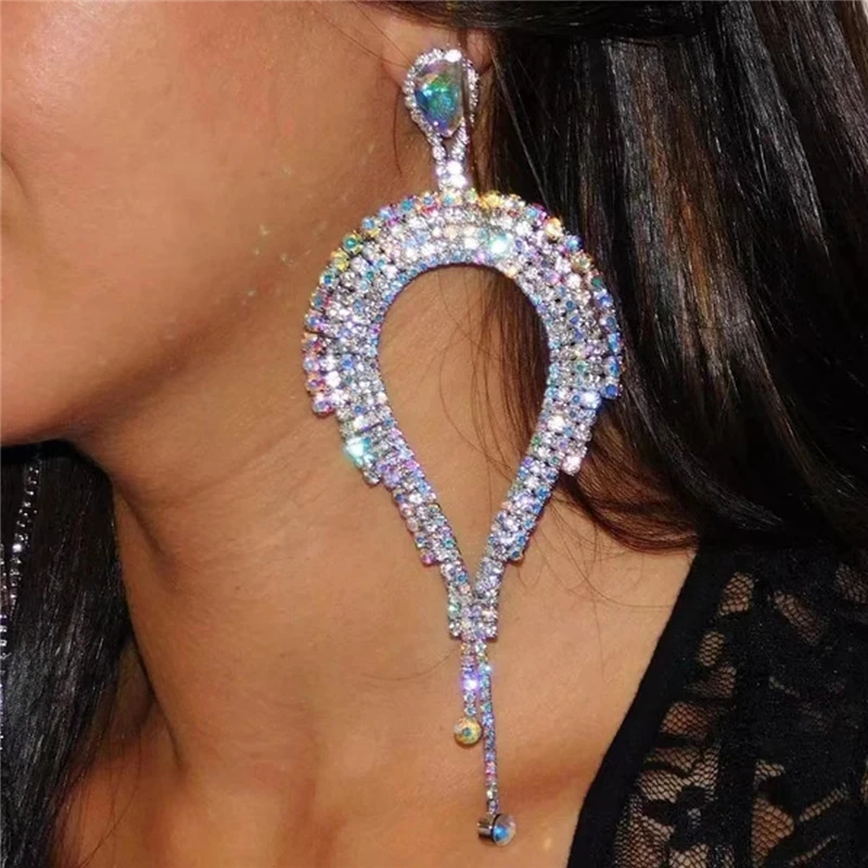 

New Fashion Shiny Rhinestone Tassel Pendant Women's Earrings Dinner Party Wedding Statement Temperament Jewelry Accessories