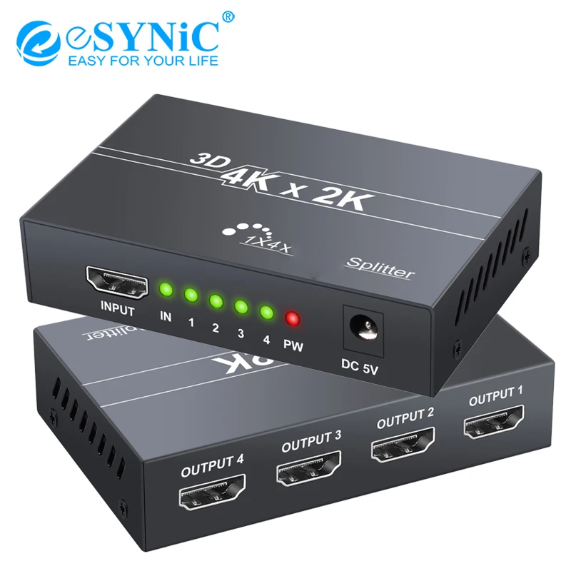 Разветвитель eSYNiC HDMI совместимый с портами 1x4 поддержка 1 4 HDCP Full HD 1080P 4K/2K 3D