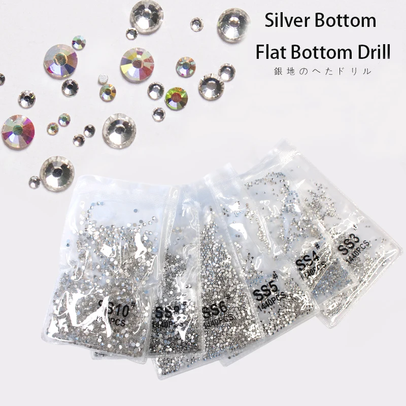 

SS3-ss10 1440pcs Clear Crystal AB gold 3D Non HotFix FlatBack Nail Art Rhinestones Decorations Shoes And Dancing Decoration