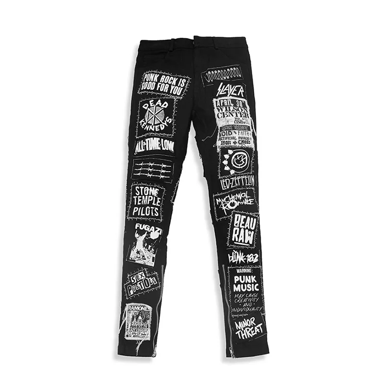 Men's Holes Skinny Jeans Pants Streetwear Letter 2019 Ripped Slim fit Biker Denim Hip Hop Men Destroy Pant MG270 | Мужская одежда