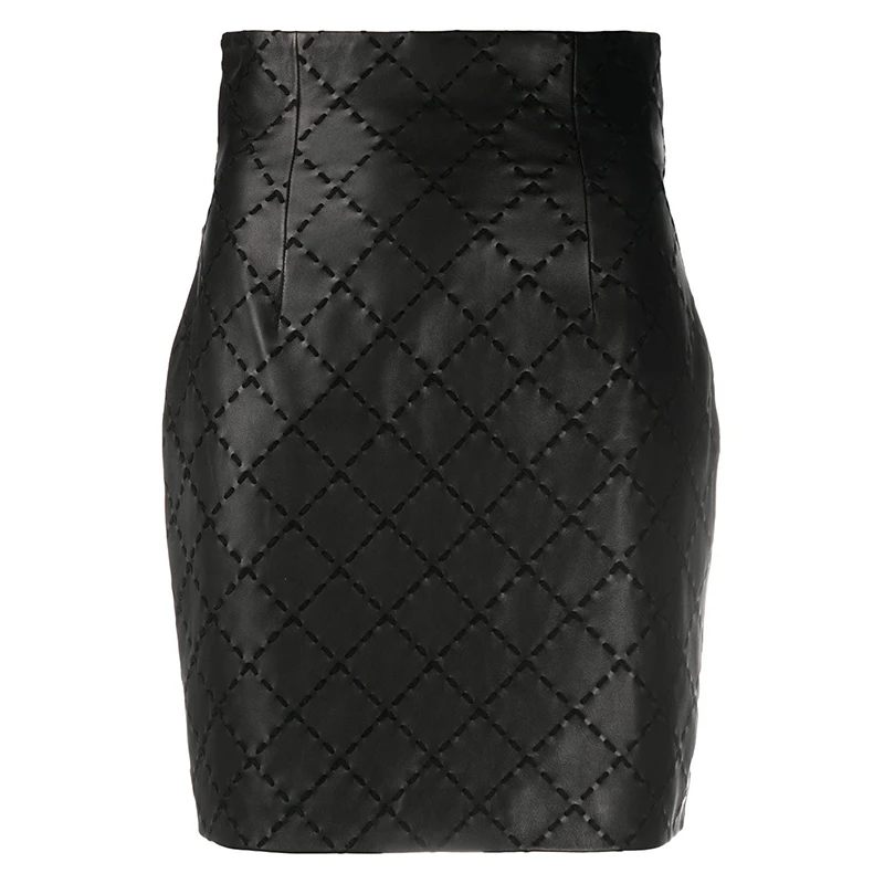 

STREET Newest HIGH Fashion 2021 Designer Skirt Women's Embroidery Rhombic Synthetic Leather Skirt
