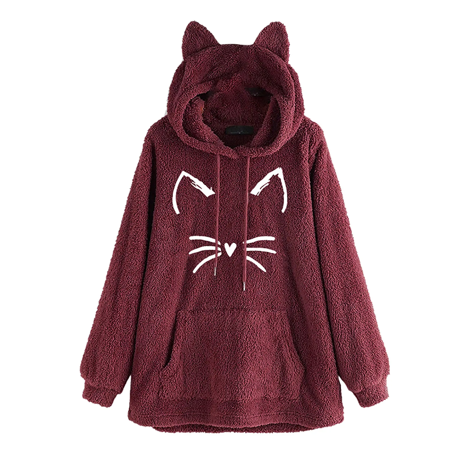 

Cat Printed Hoodies women Plus Size Fleece Oversize Hoodie With Cat Ears Warm Oodies Embroidery Sweatshirt Women Sudadera Mujer