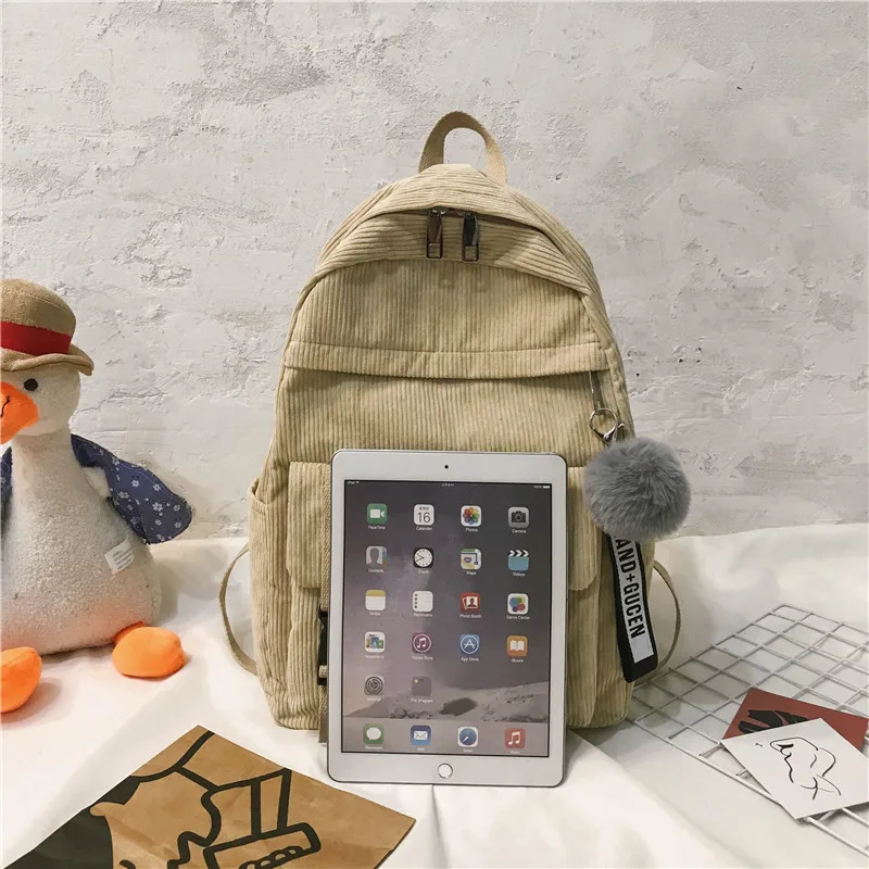 Новый трендовый вельветовый женский рюкзак Модный повседневный школьный ранец