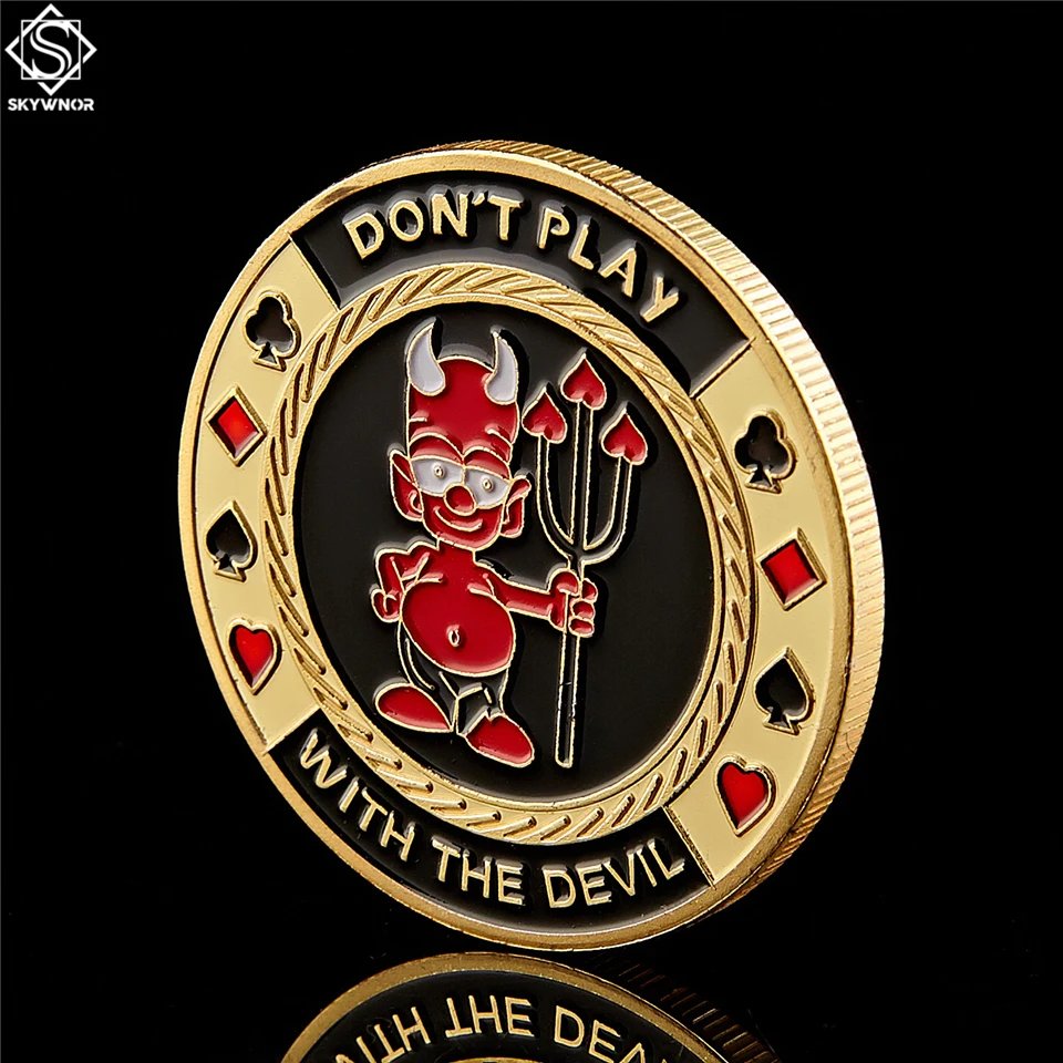 5PCS Gold Poker Card Guard Chip Don't Play with The Devil&quot Casino Collectible With Coin Capsule | Дом и сад