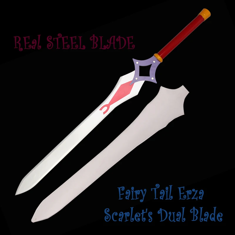 Для сказочного хвоста эрзы алый двойное лезвие фэнтезийные мечи из углеродистой