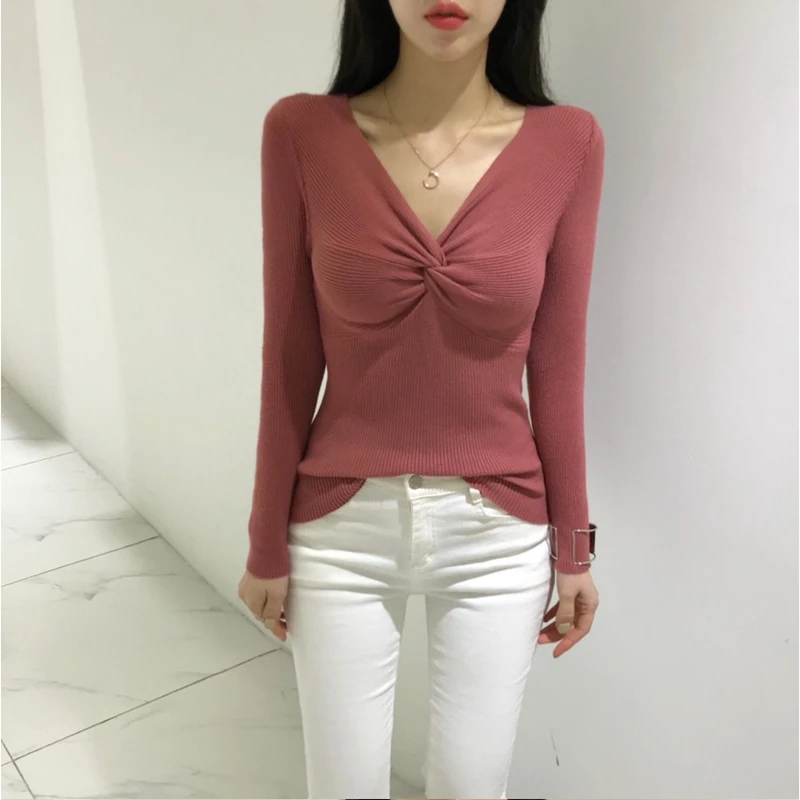 

BOBOKATEER V-Neck Sweaters Woman Clothes Jersey Mujer Frau Pullover Knitted Sweter Damski White Kobieta Swetry Slim Truien Dames