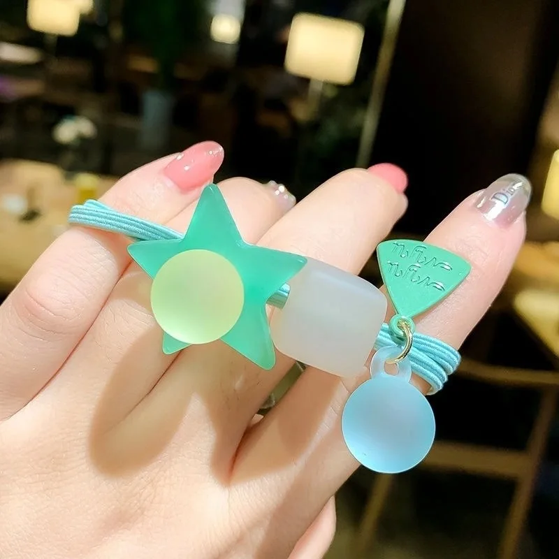

Fashion Hot Selling New Arrival Fluorescent 5 Star Hair Hair Band Acrylic Balls Hair Rope High Elastic Hair Rings Headpiece Girl
