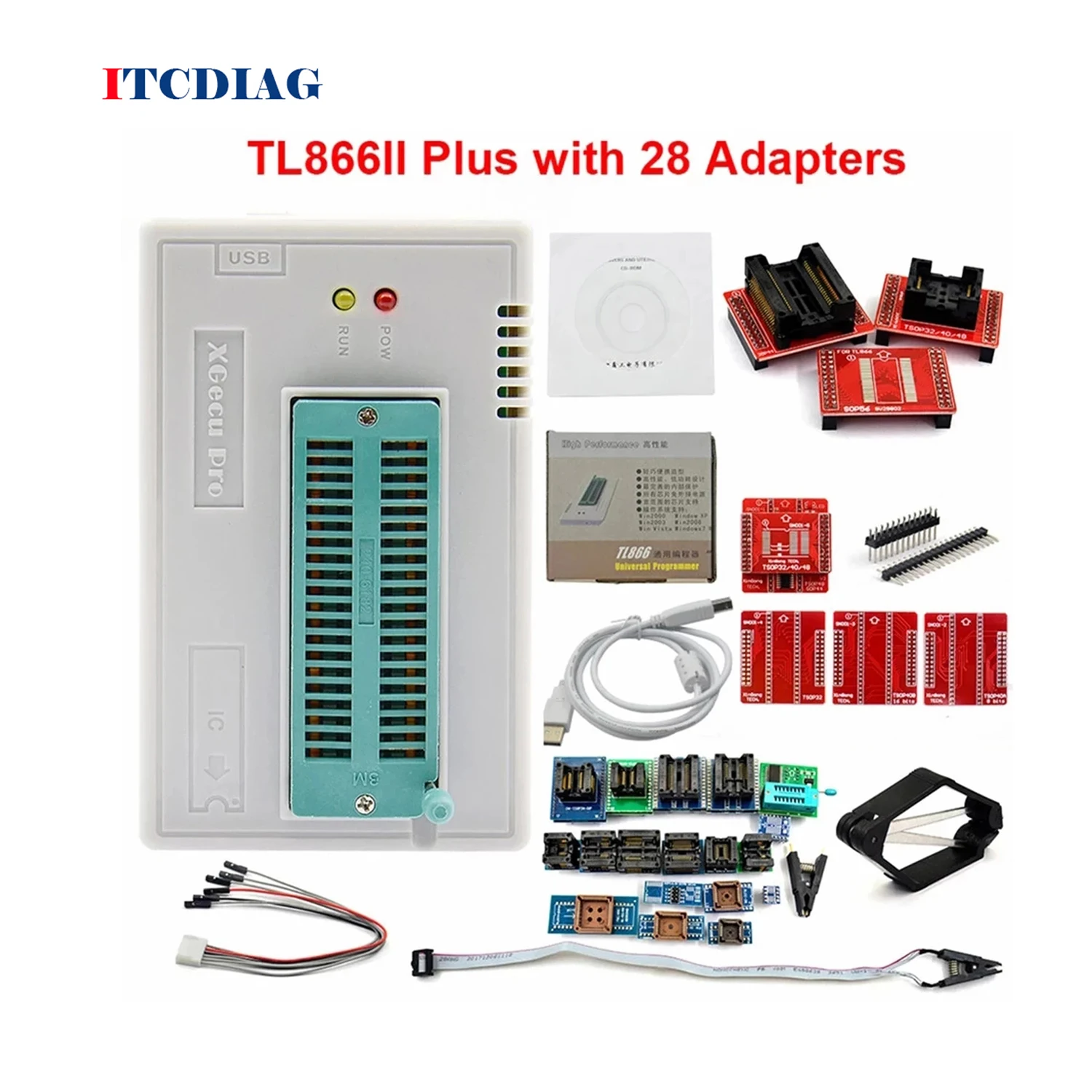 

Original V9.16 TL866II Plus TL866 Universal Programmer+Full Adapters+SOP8 IC Clip High speed Flash EPROM Programmer